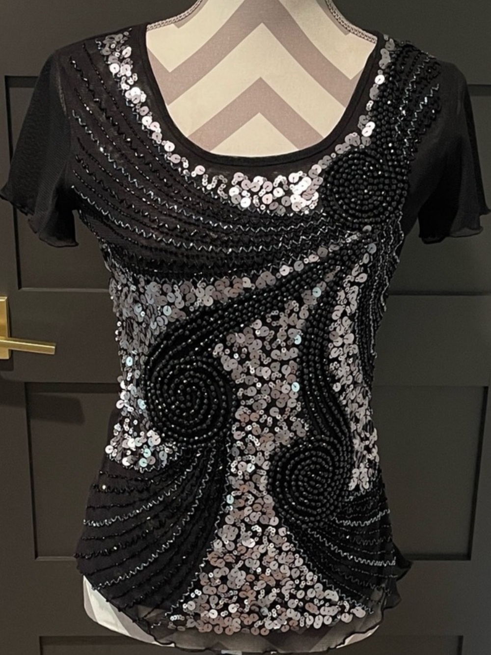 Cartise Metallic Sequined Stretch T shirt Size SP